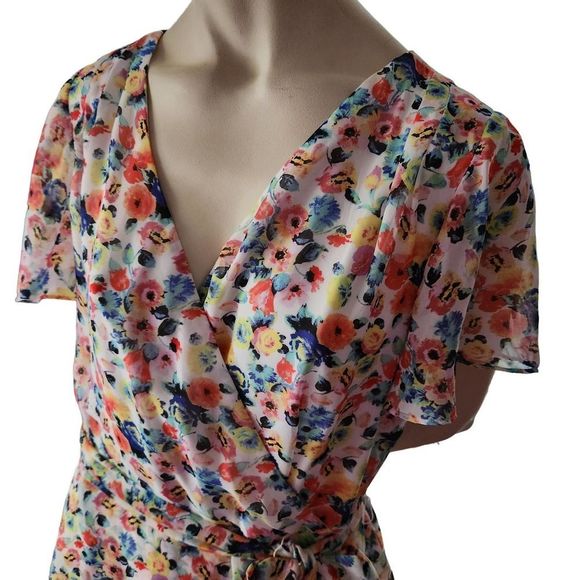 Tahari Multicolor Floral Wrap Dress - Picture 2 of 16